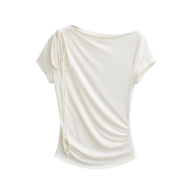 Off-Shoulder Ruched Short Sleeve Tee -