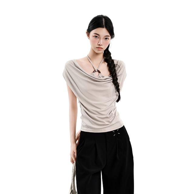 Cap Sleeve Halter Cowl Neck Top