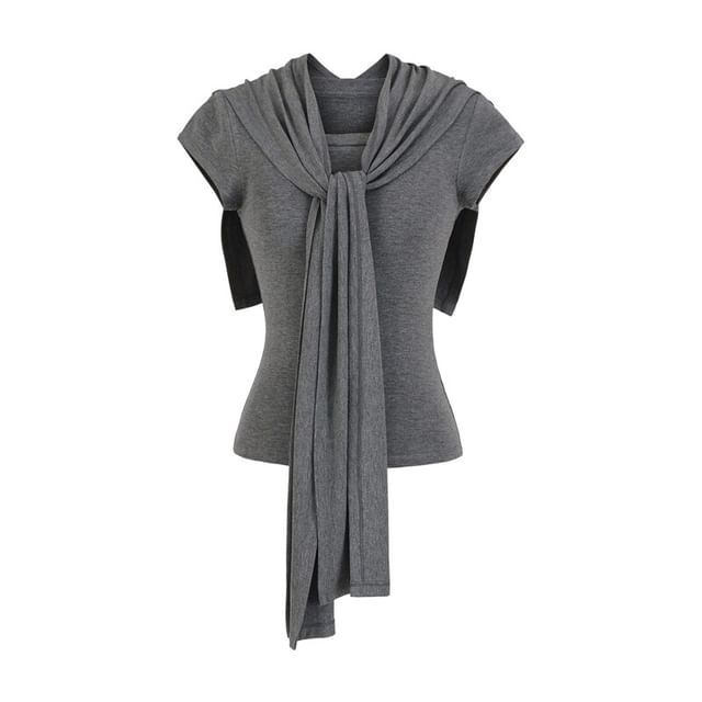 Round Neck T-Shirt & Scarf Set Short Sleeve