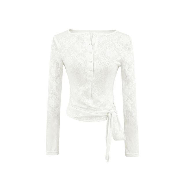 Long Sleeve Boat Neck Lace Waist Top