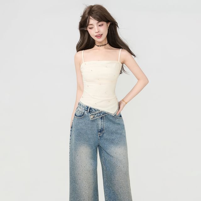 Sheer Overlay Asymmetrical Camisole Top