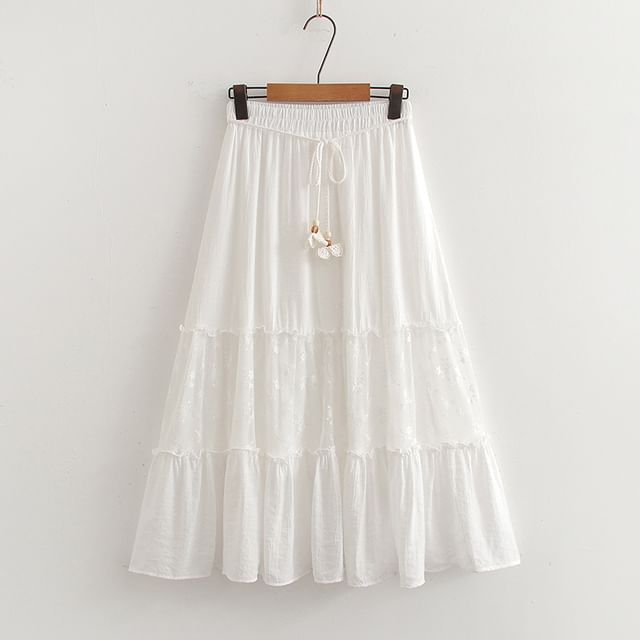 High Waist Lace Panel Maxi A-Line Skirt