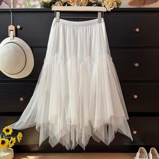 High Waist Sheer Maxi A-Line Skirt