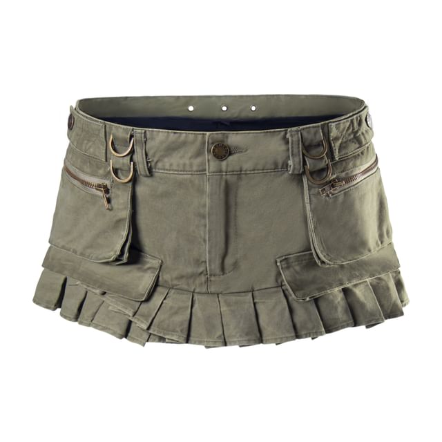 Mid Rise Plain Mini Pleated Skirt