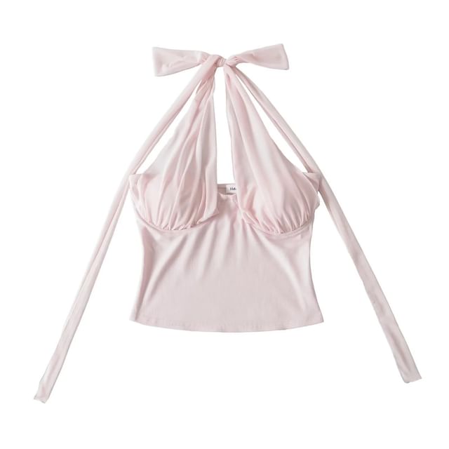 Halter Neck Crop Top in Solid Color for Women