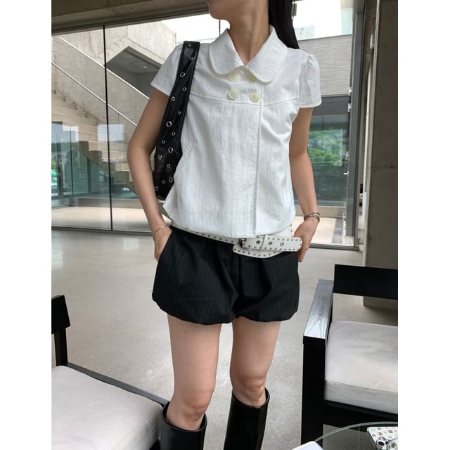 Double-Breasted Short Sleeve Blouse for Women