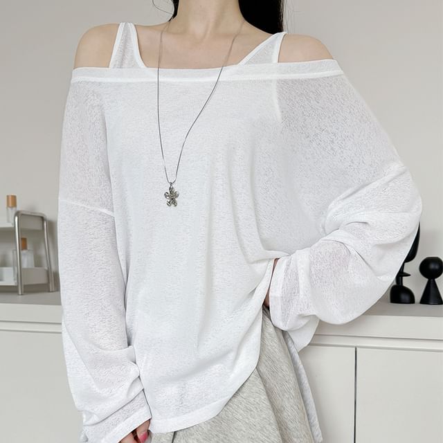 Off Shoulder Long Sleeve T-Shirt and Sleeveless Top Set