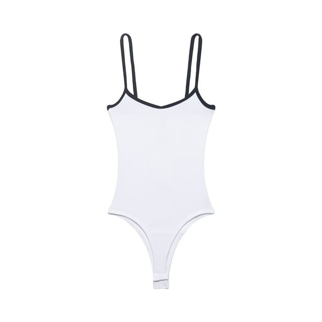 V-Neck Contrast Trim Bodysuit with Spaghetti Straps