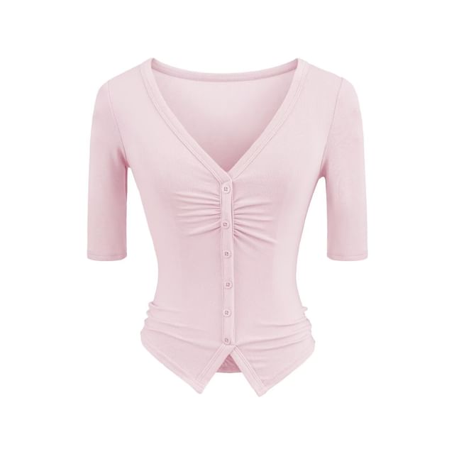 Short Sleeve V-Neck Crop Top in Solid Color