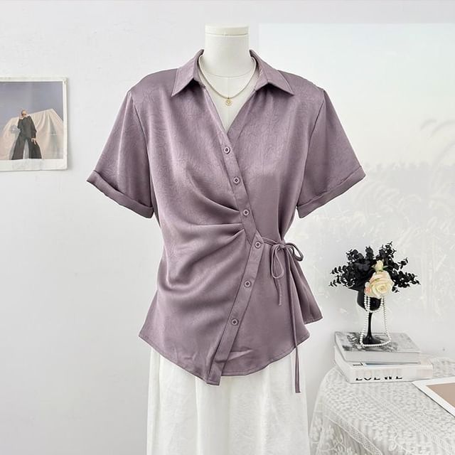 Wrapped Short-Sleeve Blouse