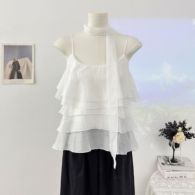 Scoop Neck Ruffle Plain Camisole Top