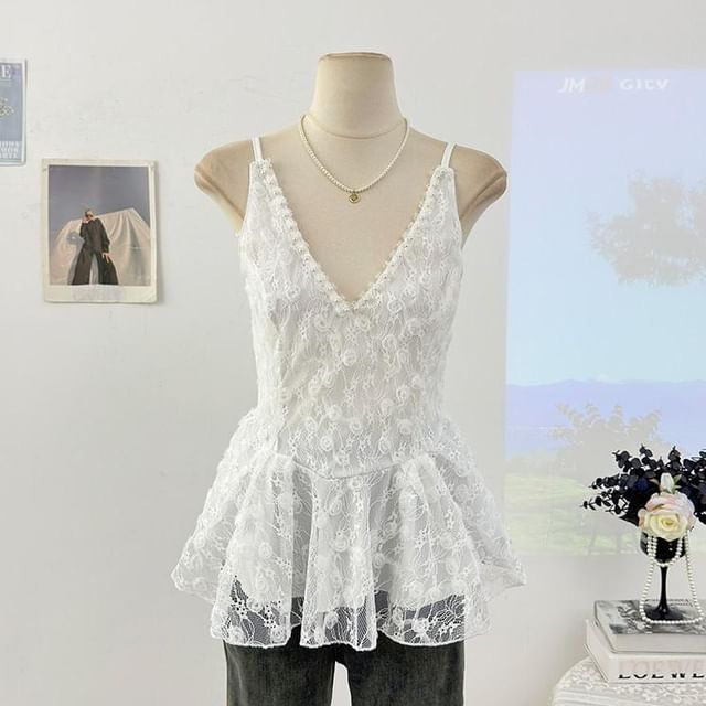 V-Neck Lace Flowy Camisole Top