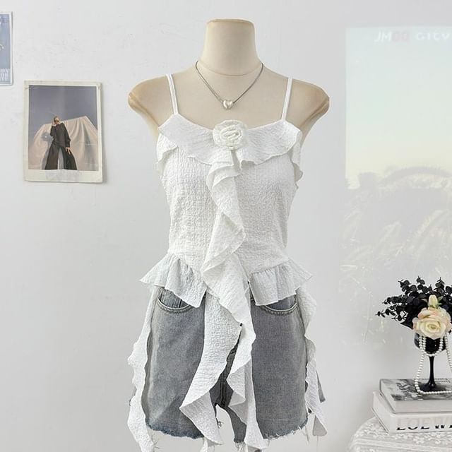 Ruffle Floral Accent Camisole Top