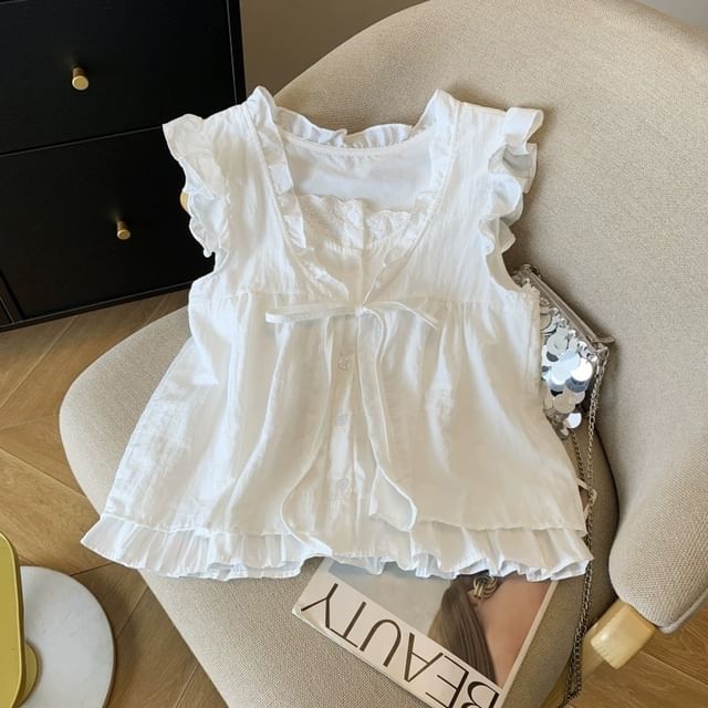 Ruffle Mock Two-Piece Sleeveless Blouse
