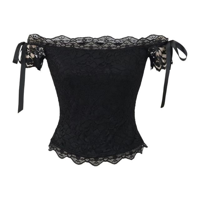 Bow Lace Off-Shoulder Sleeveless Top