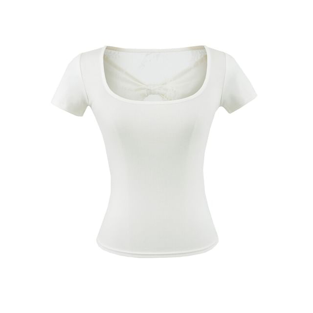 Square Neck Lace Trim Short Sleeve Top
