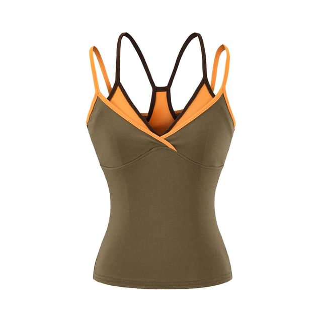 Mock Two-Piece Contrast Trim V-Neck Camisole