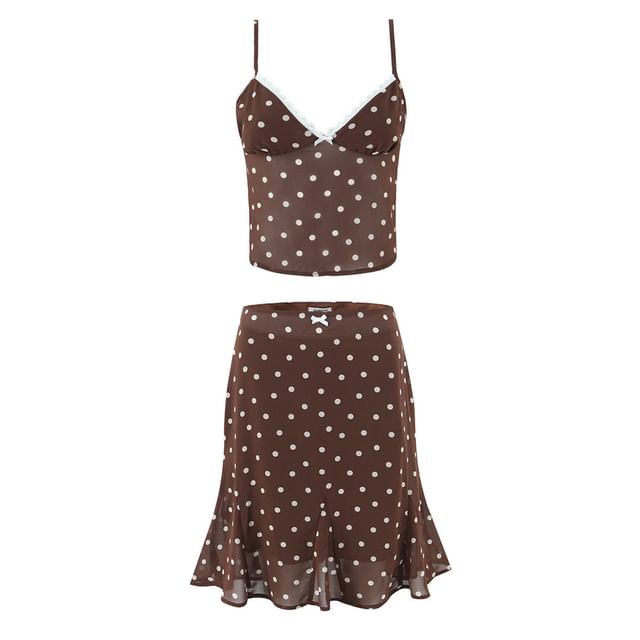 Mermaid Mini Skirt Set: Patterned V-Neck Camisole & High-Waist