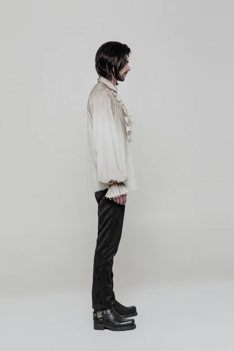 Steampunk Men's Long Sleeve Blouse with Ruched Lace-Up Details - Dual Shades