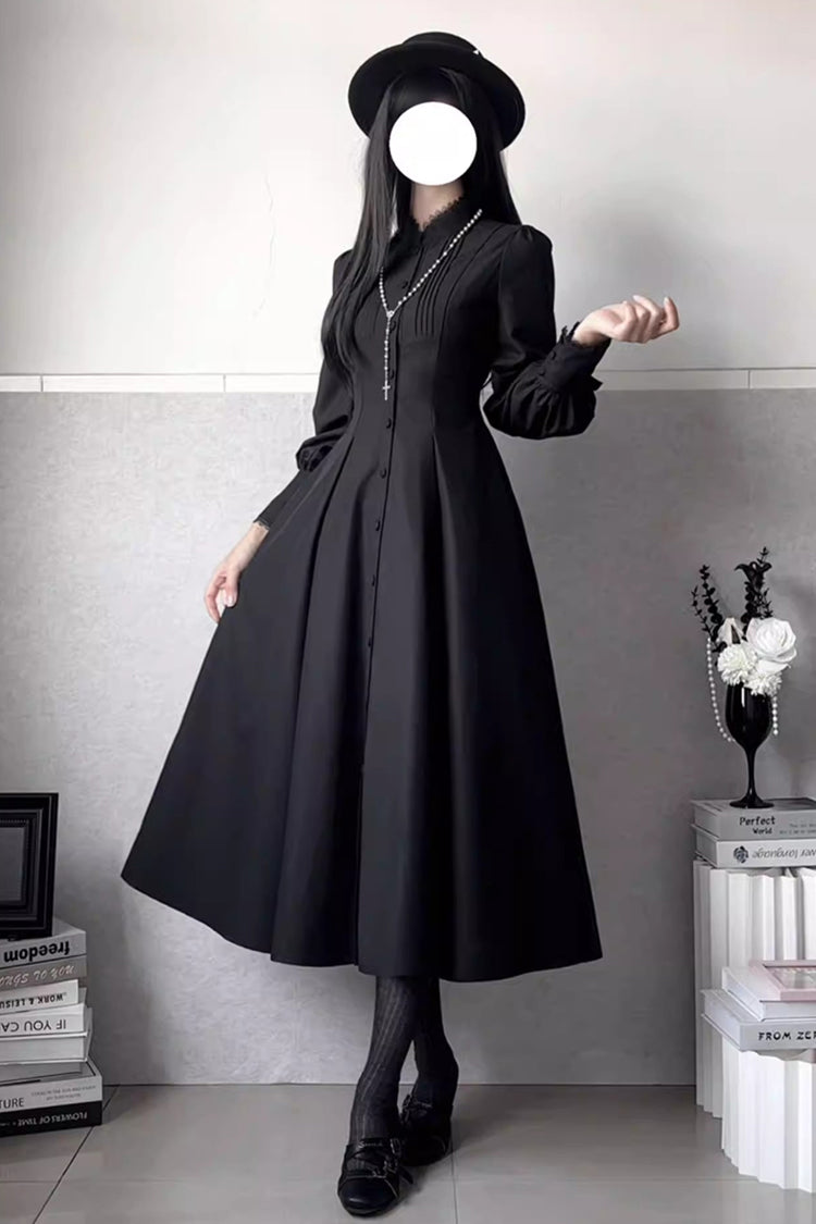 Long Puff Sleeve Slim Gothic Elegant Dress - Astrea
