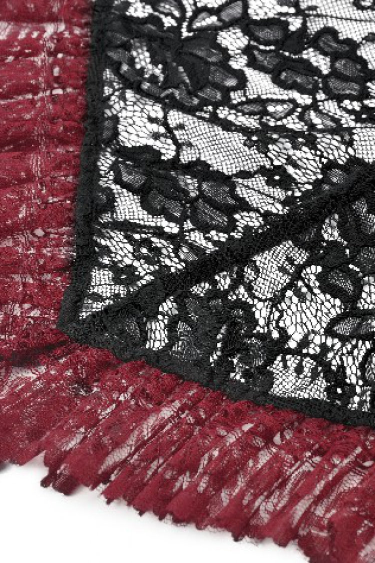 Crimson Noir Flared Lace Puff-Sleeve Women's Gothic Cape