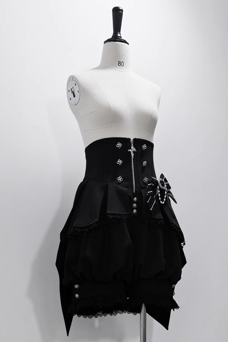 Elegant Lolita Shorts with Stripe Print and Lace - Noir