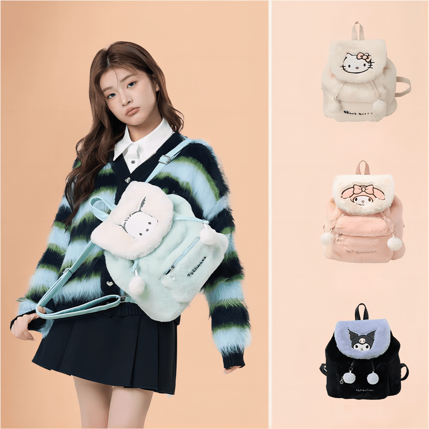 Sac à dos en peluche avec personnages authentiques