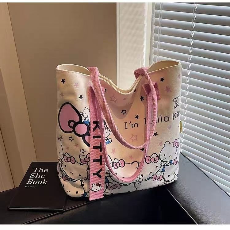 Kitty Cartoon Canva Tote Bag