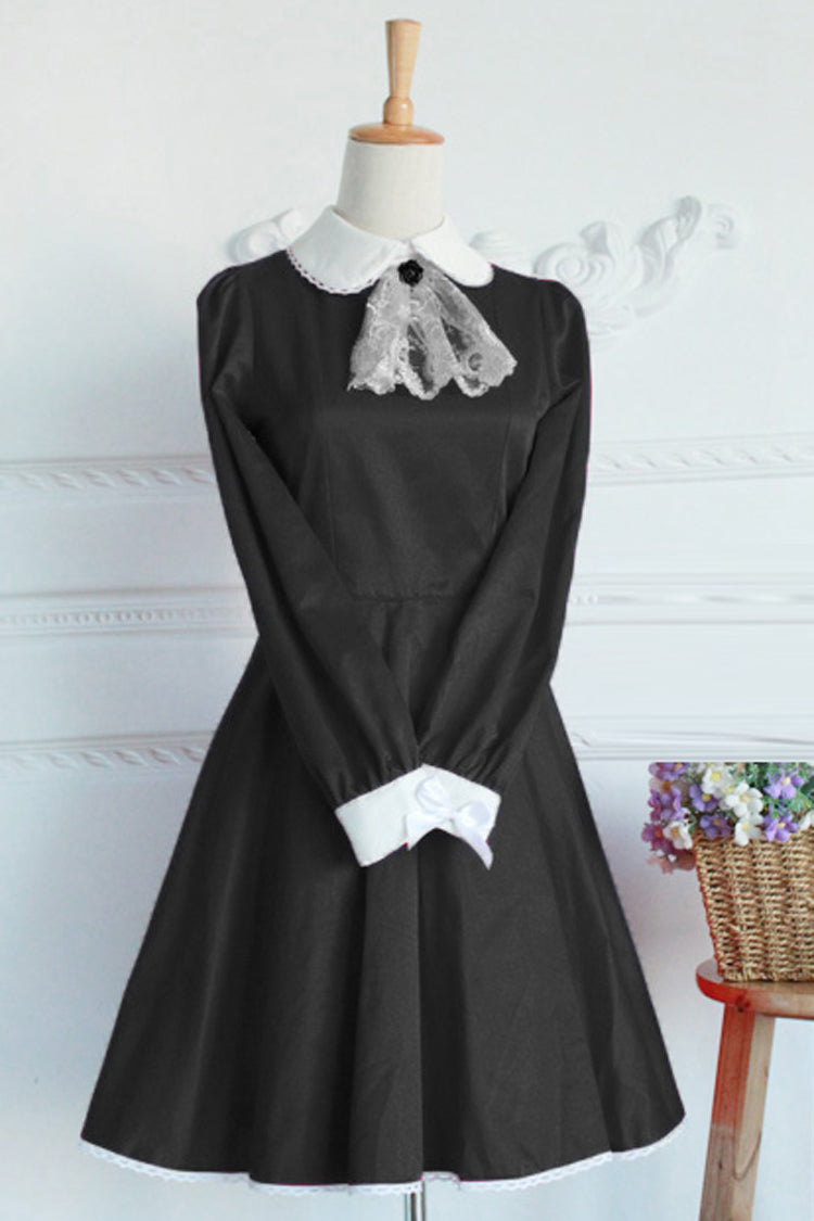 Gothic Lolita Dress with Doll Collar and Long Lace Sleeves in Cotton