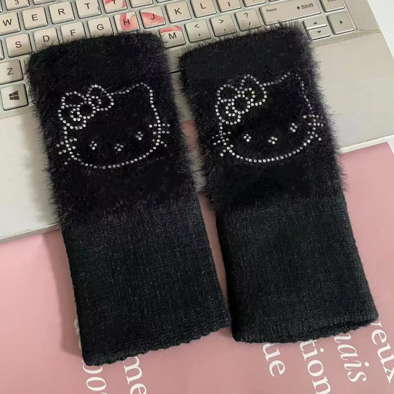 Bling Kitty Halb bedeckte Handschuhe KI397