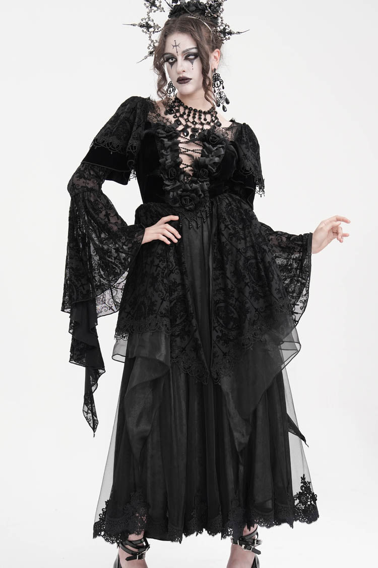 Women's Gothic Dress with Crochet Hanayome Lace and Long Sleeves