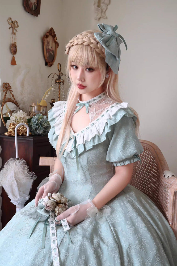 Emerald Short Sleeve Ruffle Bow Sweet Princess Lolita Dress