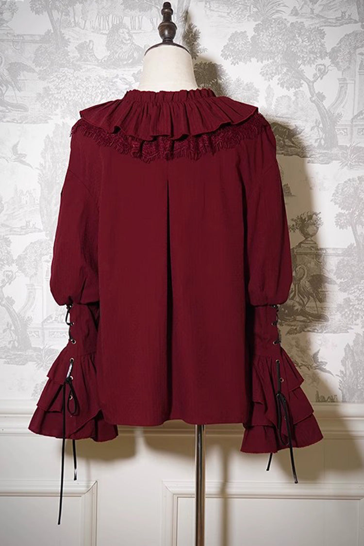 Burgundy Pirate Navigation Treasure Map V-Neck Long Hime Sleeve Ouji Lolita Blouse