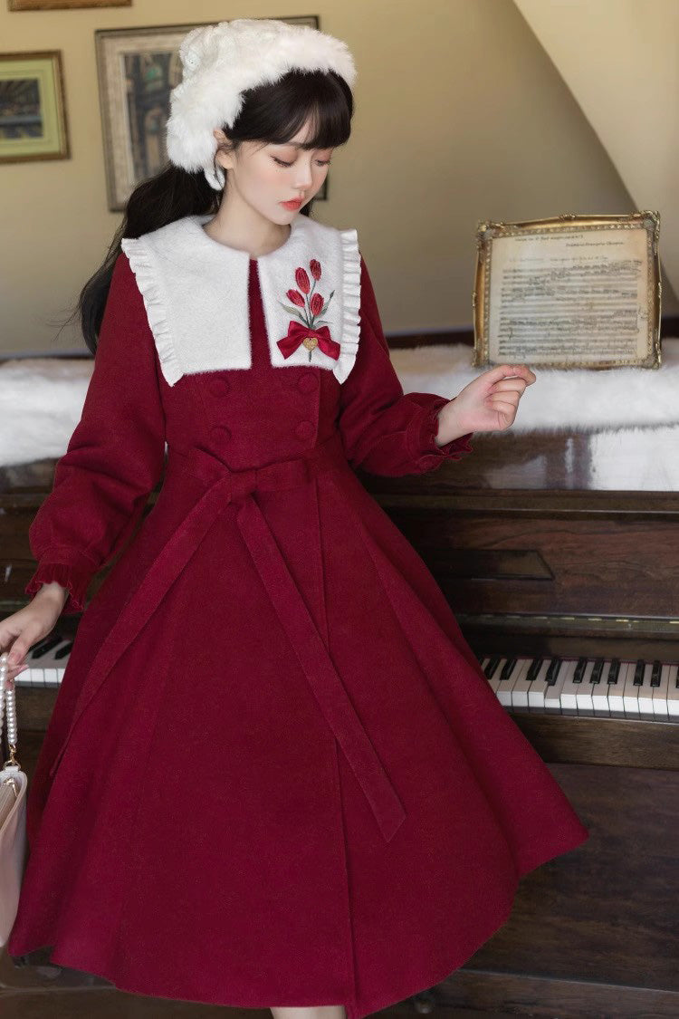 Slim Sweet Lolita Coat with Tulip Puff Sleeves and Embroidery