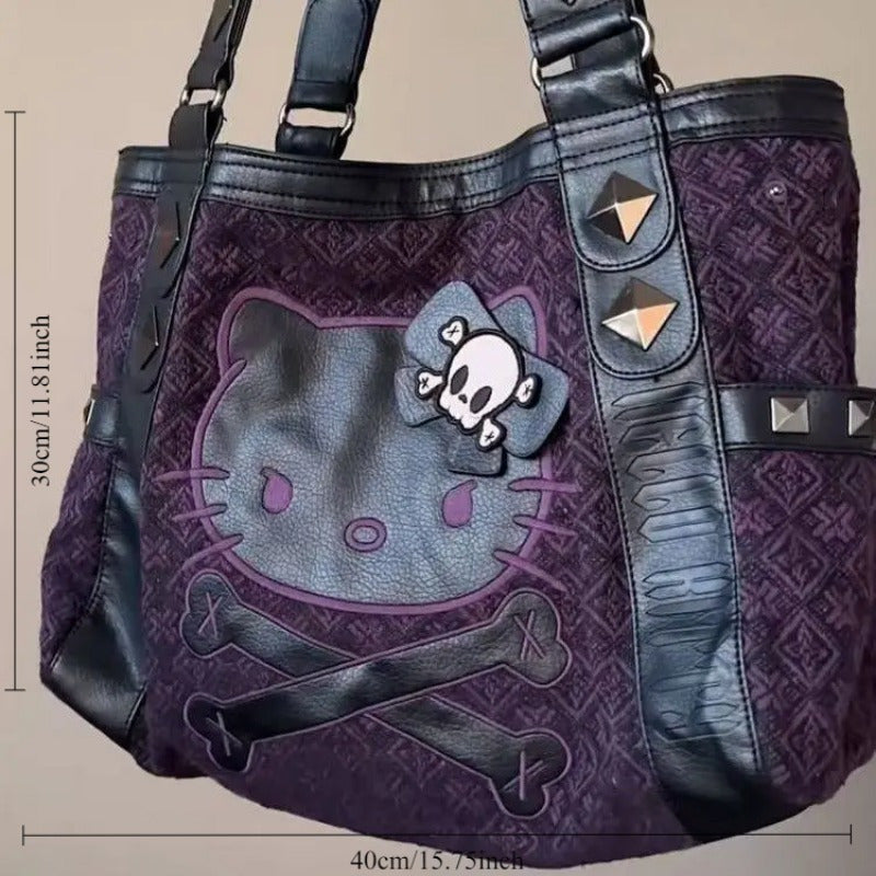 Kitty Vintage Patchwork Purple Tote Bag