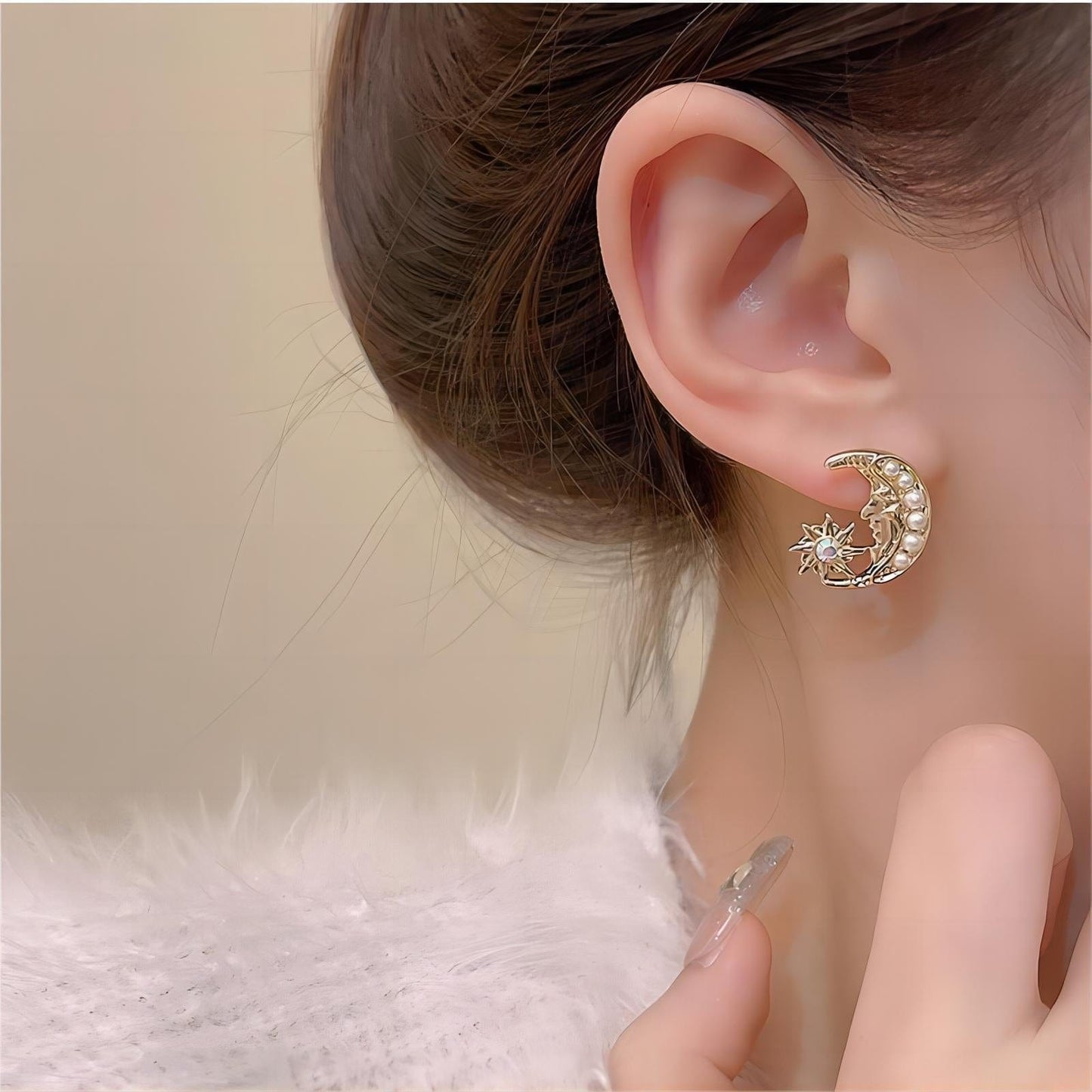 Boucles d'oreilles pendantes Boho Pearl Moon Phase Star
