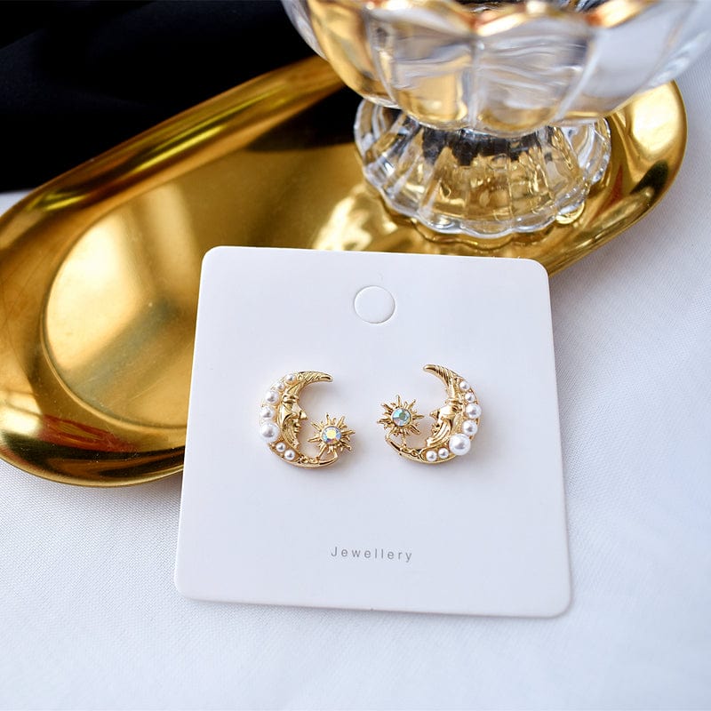 Boucles d'oreilles pendantes Boho Pearl Moon Phase Star