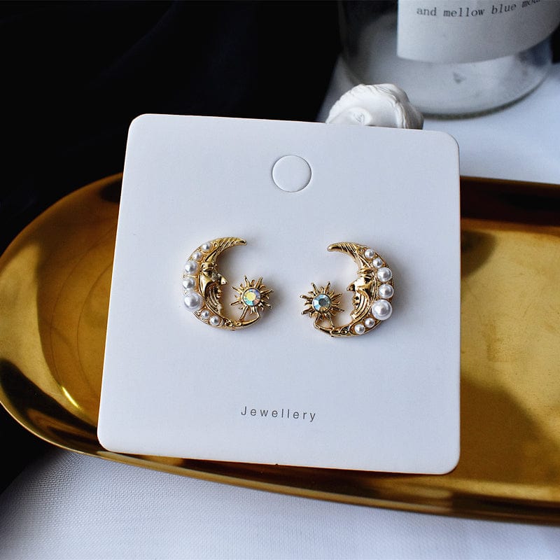 Boucles d'oreilles pendantes Boho Pearl Moon Phase Star