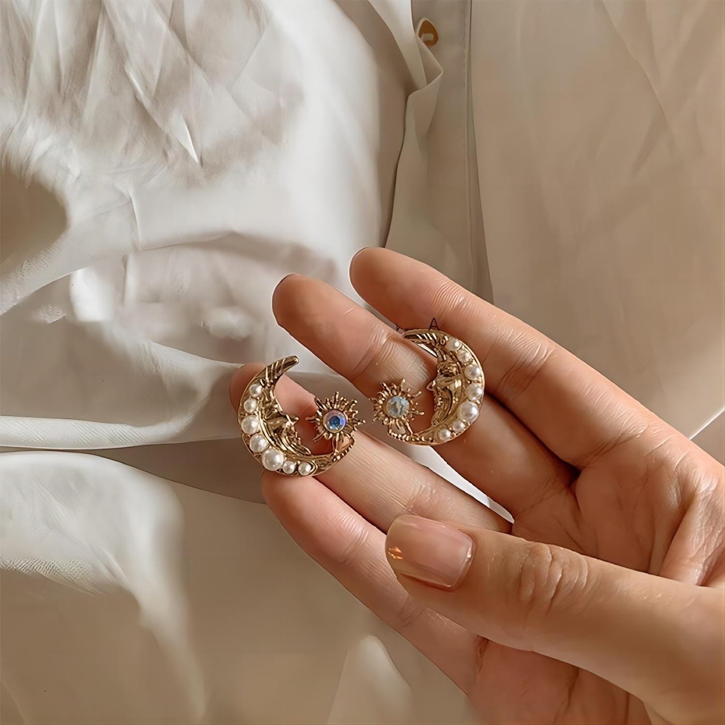 Boucles d'oreilles pendantes Boho Pearl Moon Phase Star