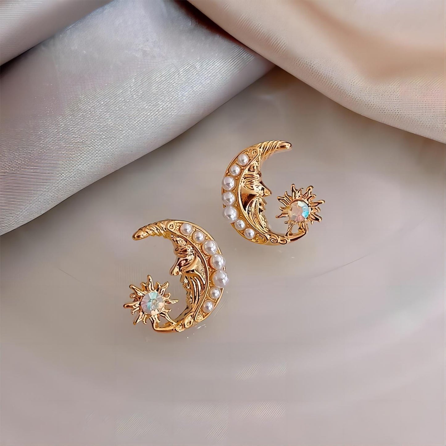 Boucles d'oreilles pendantes Boho Pearl Moon Phase Star