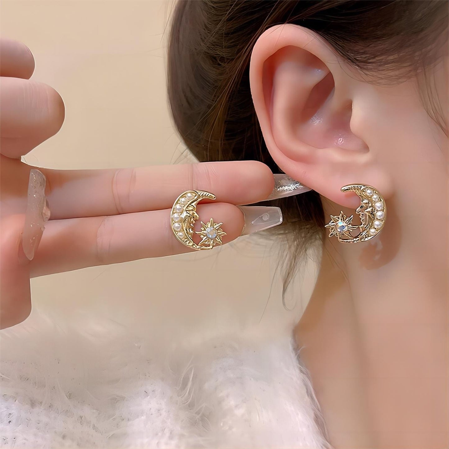 Boucles d'oreilles pendantes Boho Pearl Moon Phase Star