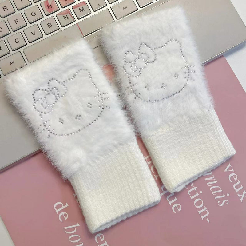 Bling Kitty Halb bedeckte Handschuhe KI397
