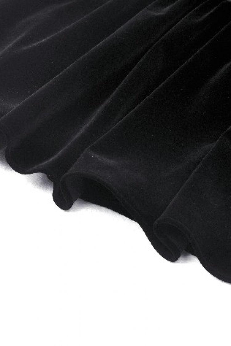 Gothic Velvet Short Dress with Lace Trim and Extended Sleeves