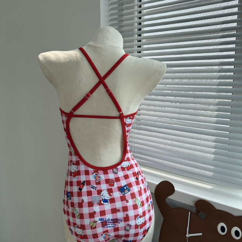 Cute Kitty Plaid Swimsuit KI614