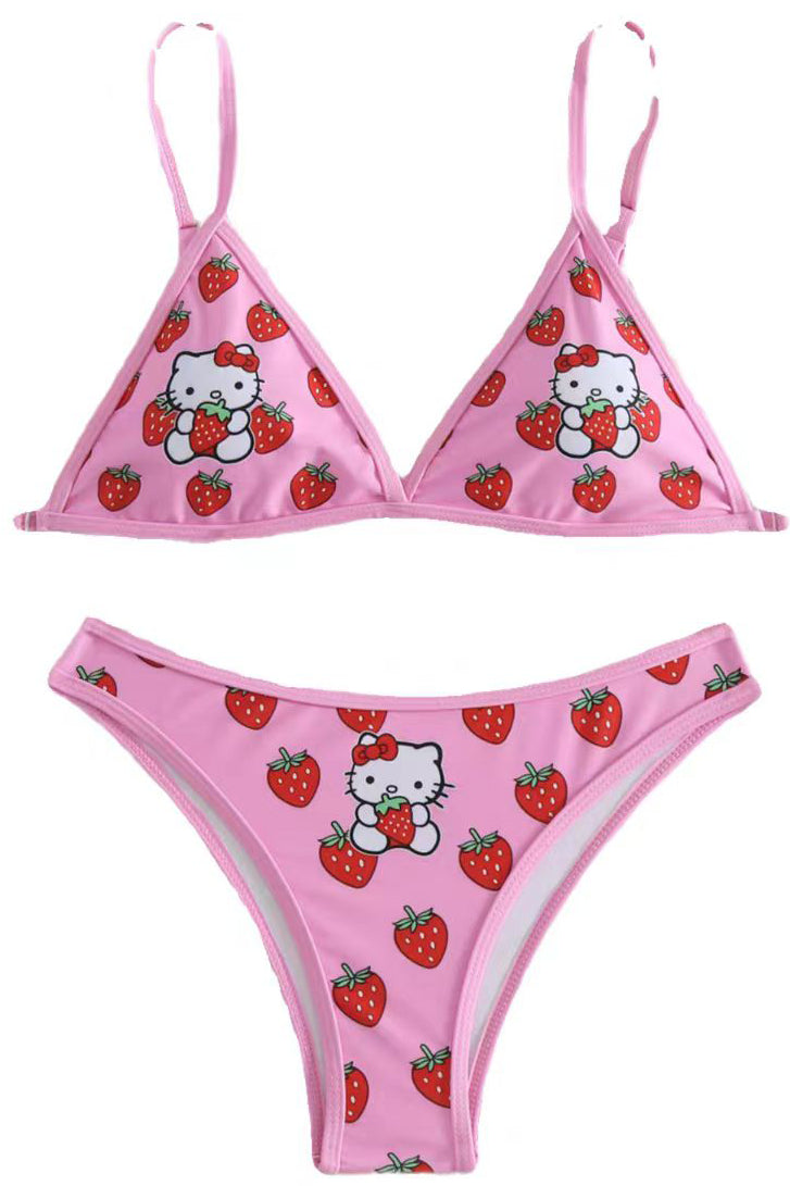 Strawberries Kitty Bikini Swimsuit KI452