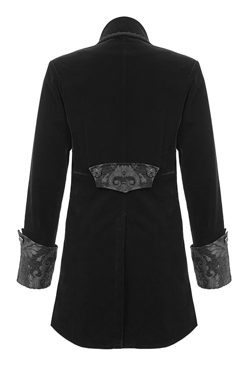 Men's Gothic Coat with Court Pattern, Velvet Lapel Collar