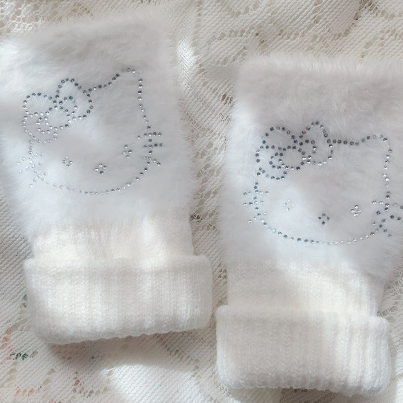 Bling Kitty Halb bedeckte Handschuhe KI397
