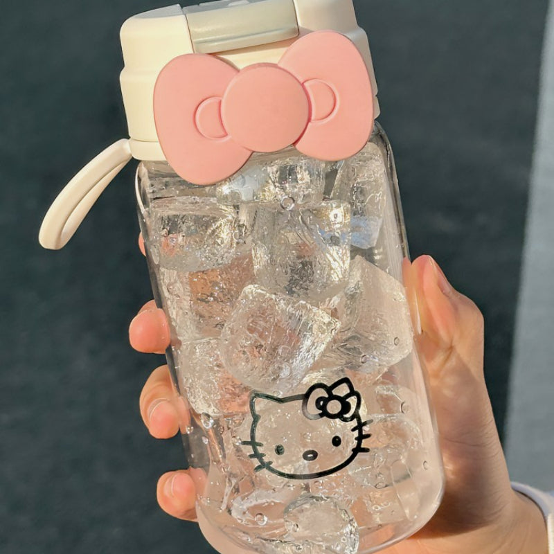 Kitty Bow Plastic Straw Bottle KI462