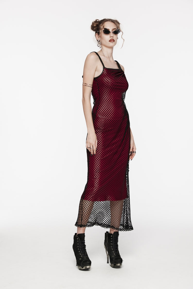 Crimson Gothic JSK Dress with Mesh Panels and Eyelet Accents