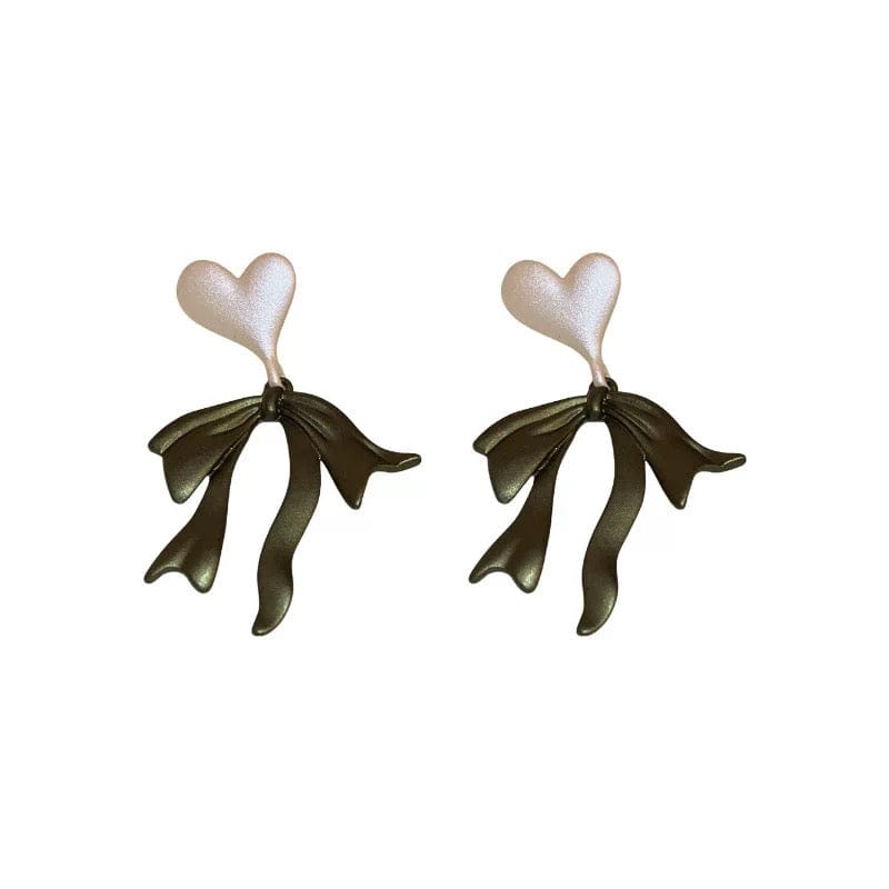 Charming Enamel Heart Dangling Ribbon Bowknot Earrings